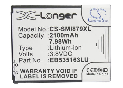 CS-SMI879XL, Mobile, Smartphone 3.8V, 2100mAh, Li-ion Battery fits Samsung, Galaxy Grand, Galaxy Grand Duos, 7.98Wh