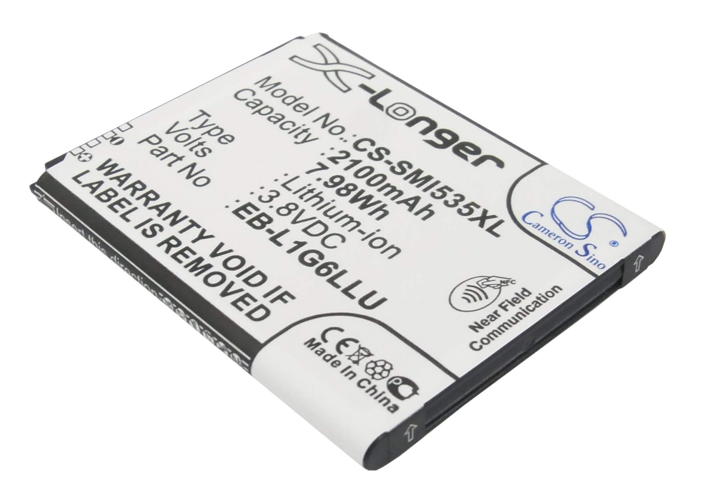 CS-SMI535XL, Mobile, Smartphone 3.8V, 2100mAh, Li-ion Battery fits Samsung, Baffin, Galaxy S 3, 7.98Wh
