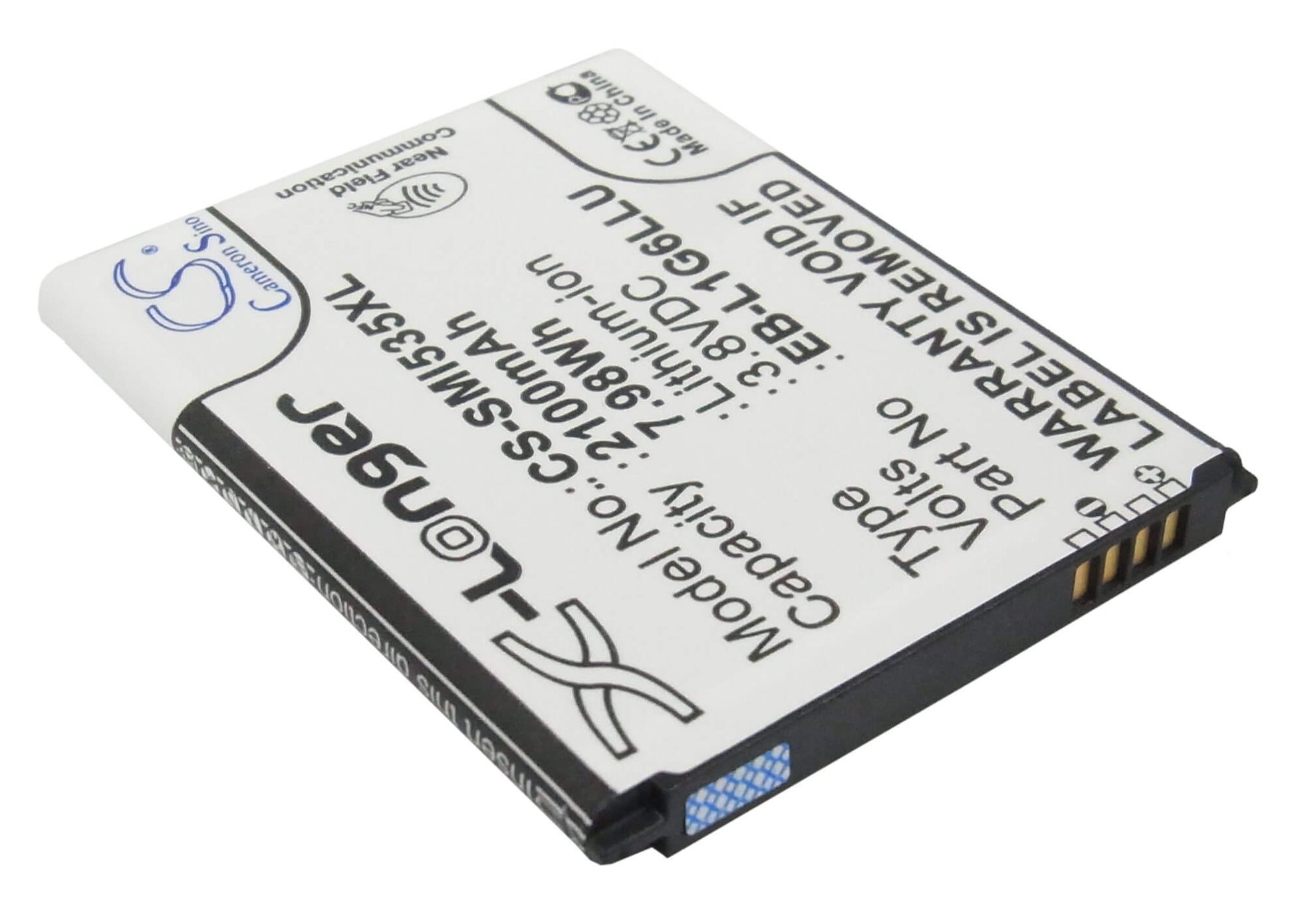 CS-SMI535XL, Mobile, Smartphone 3.8V, 2100mAh, Li-ion Battery fits Samsung, Baffin, Galaxy S 3, 7.98Wh
