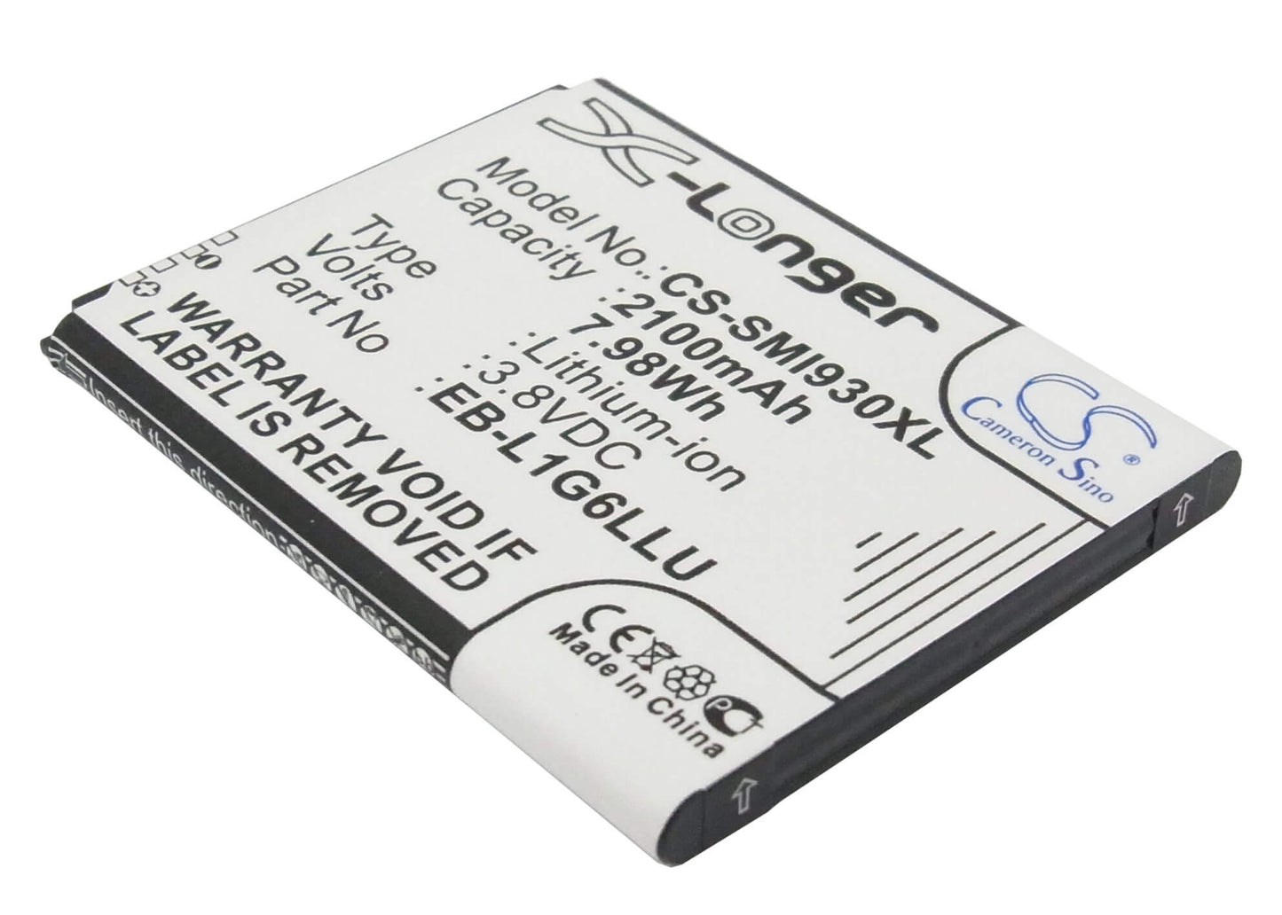 CS-SMI930XL, Mobile, Smartphone 3.8V, 2100mAh, Li-ion Battery fits At&t, Galaxy S 3, Galaxy S Iii, 7.98Wh