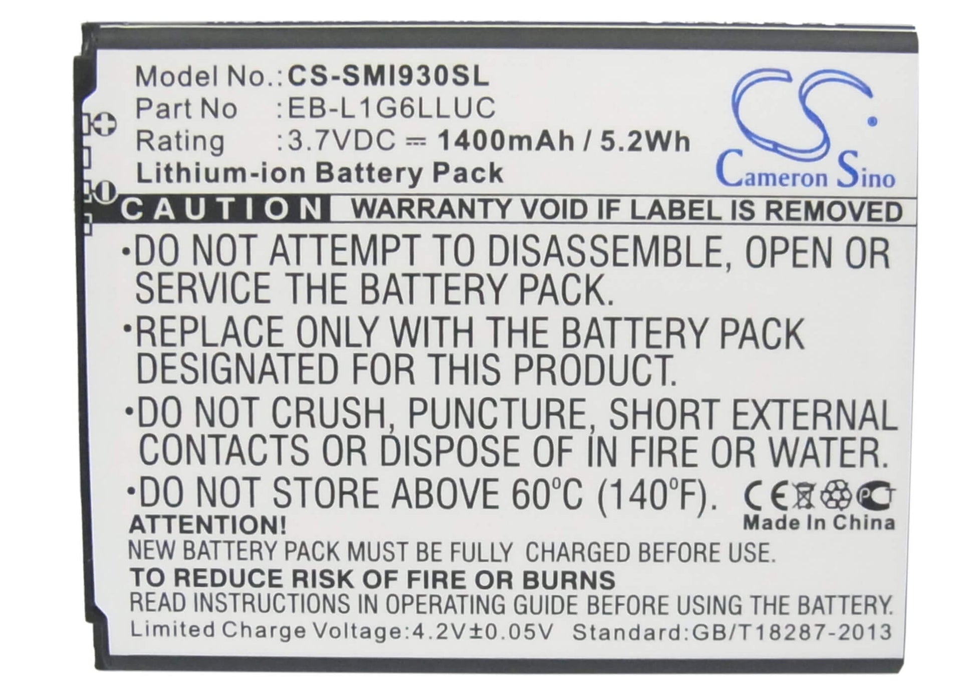 3.7V, 1400mAh, Li-ion Battery fits Uscellular, Galaxy S3, Galaxy S3 Lte, 5.18Wh