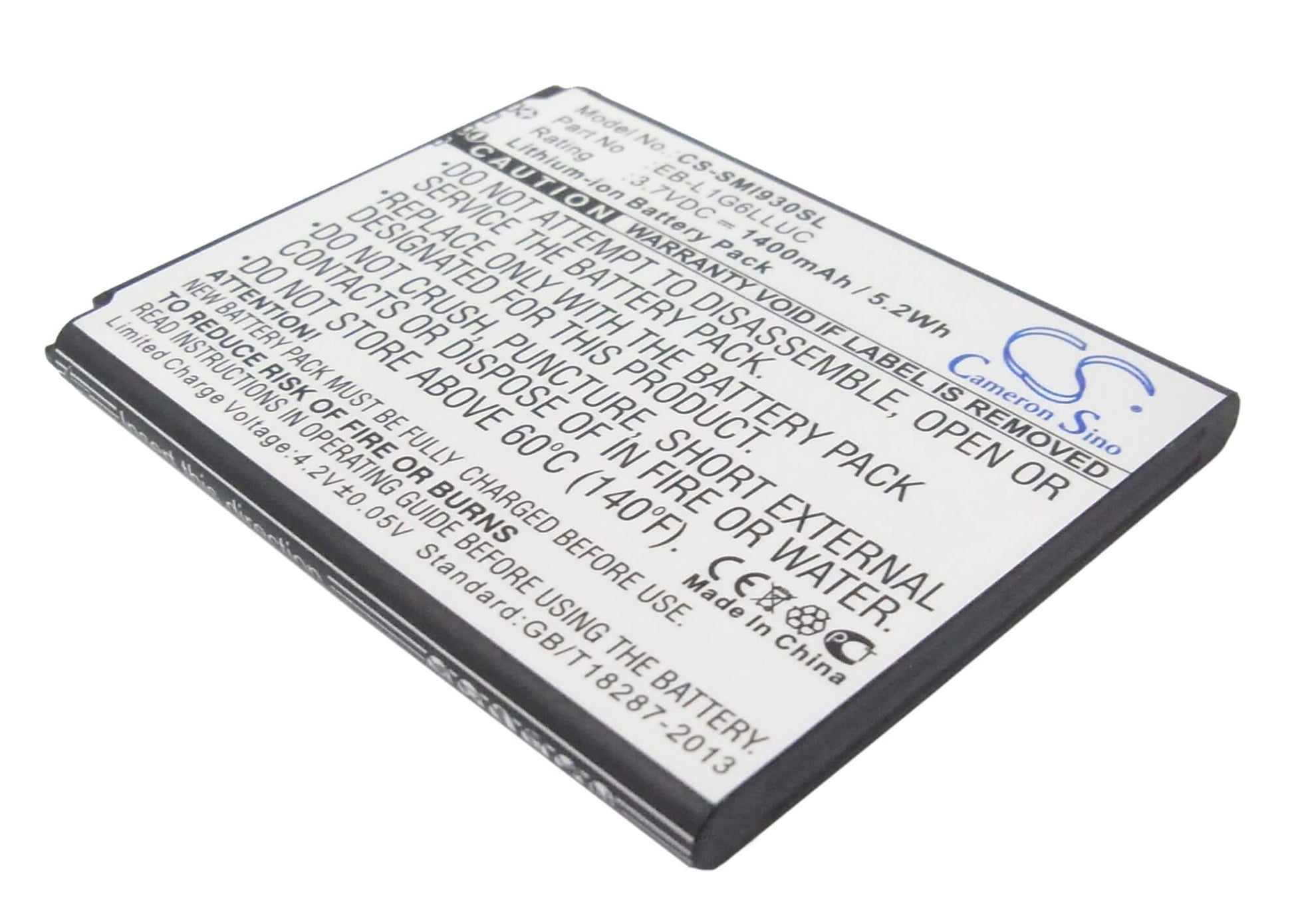3.7V, 1400mAh, Li-ion Battery fits Verizon, Galaxy S3, Galaxy Siii, 5.18Wh