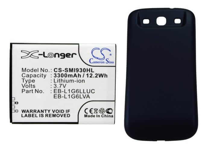 Blue, 3.7V, 3300mAh, Li-ion Battery fits Samsung, Galaxy S3, Galaxy Siii, 12.21Wh