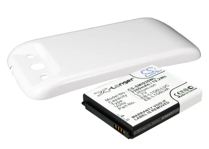 White, 3.7V, 3300mAh, Li-ion Battery fits Samsung, Galaxy S3, Galaxy Siii, 12.21Wh