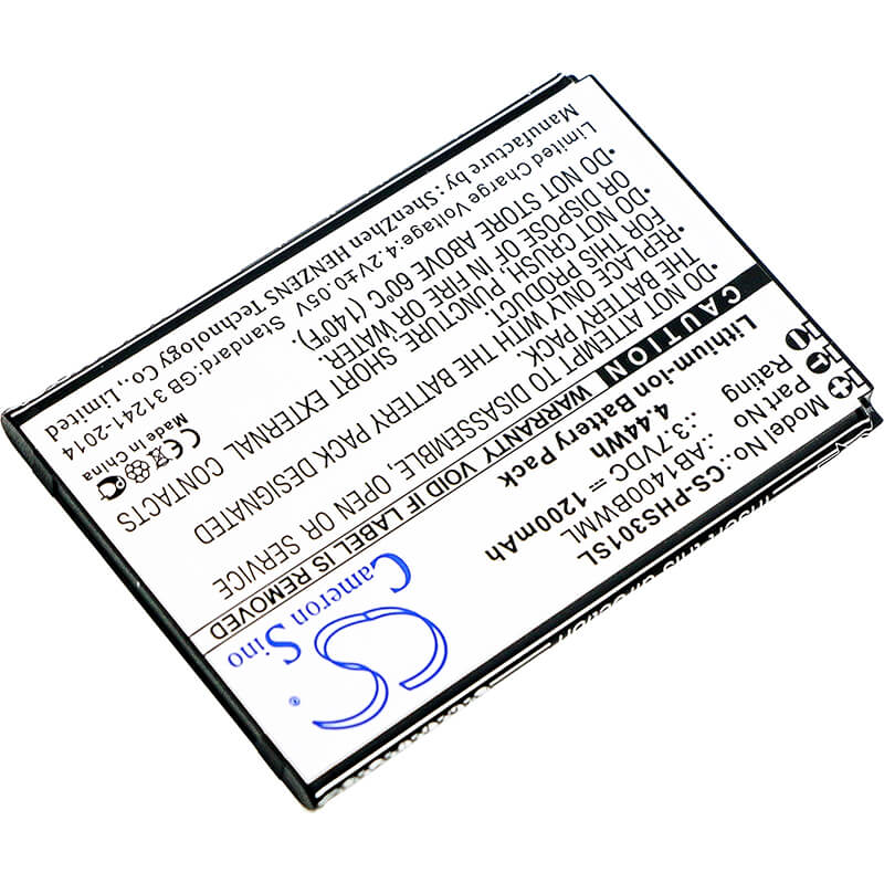 3.7V, 1200mAh, Li-ion Battery fits Philips, S301, S308, 4.44Wh