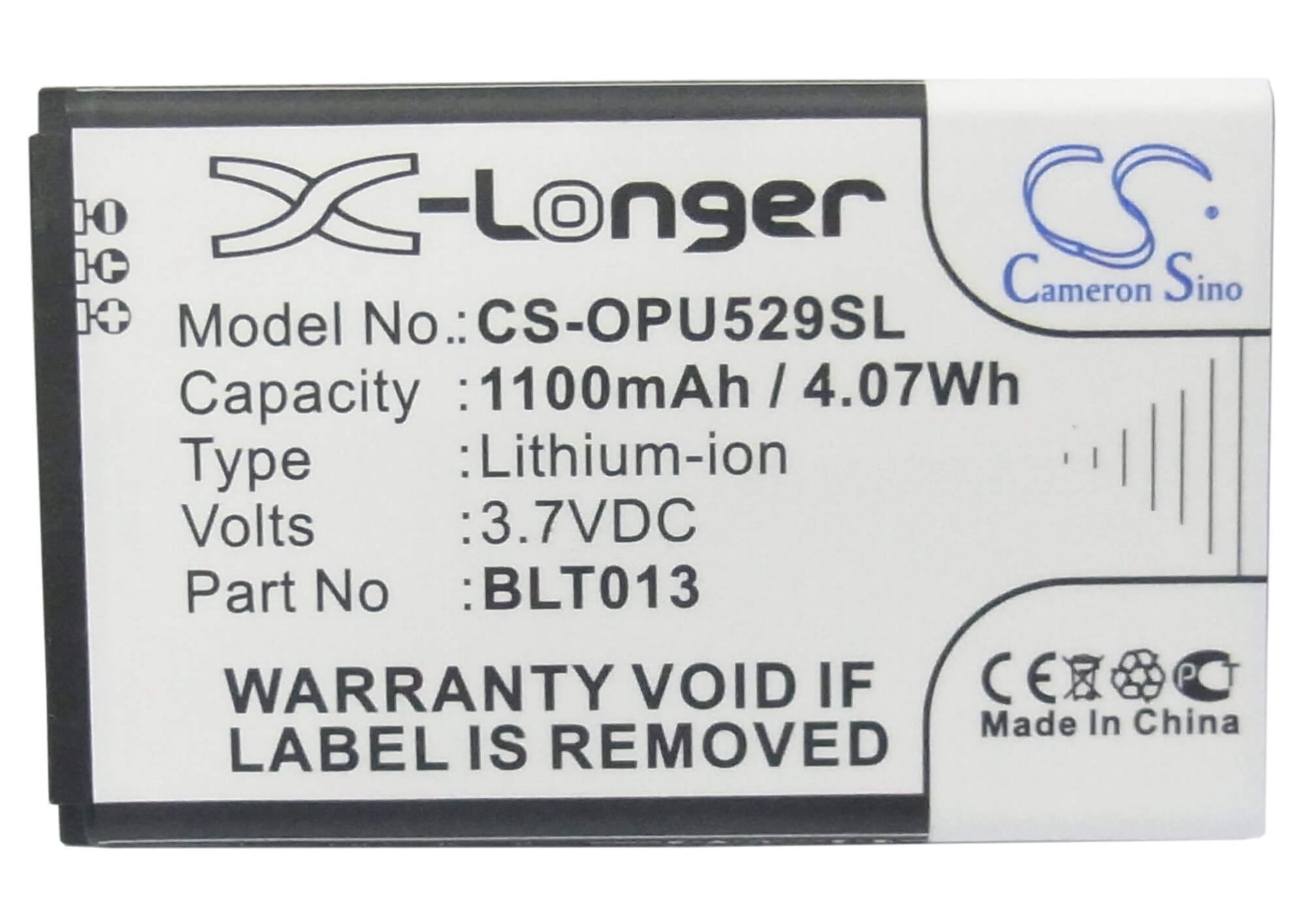 3.7V, 1100mAh, Li-ion Battery fits Oppo, A209, E21w, 4.07Wh