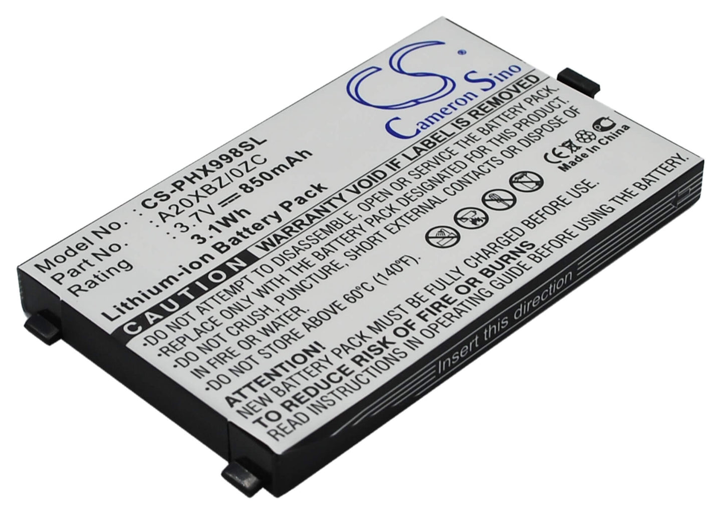 3.7V, 850mAh, Li-ion Battery fits Philips, Xenium 9@98, Xenium 9a98, 3.145Wh