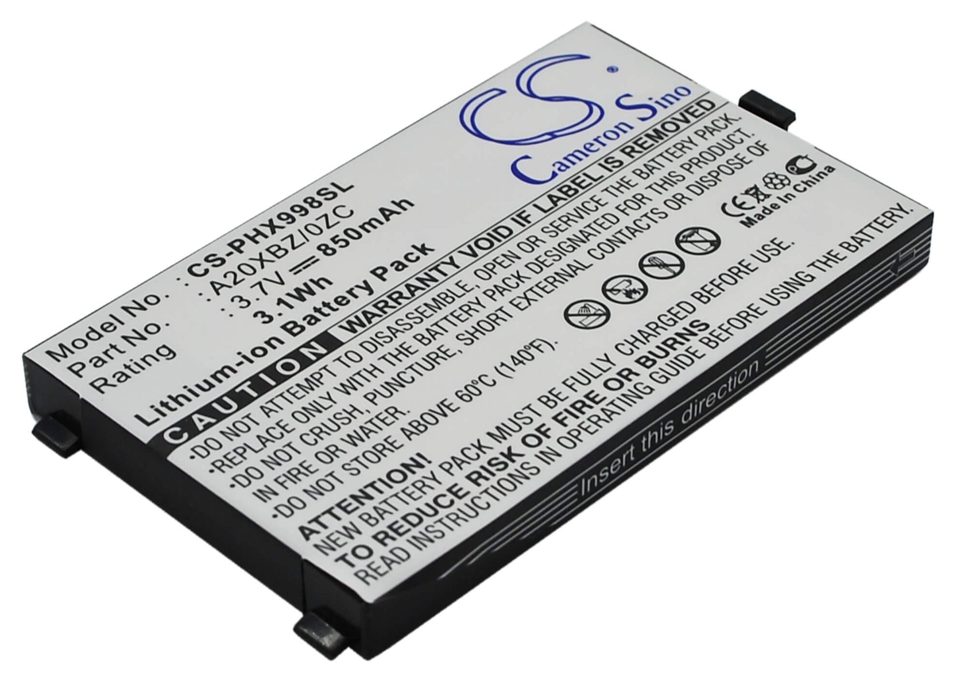 3.7V, 850mAh, Li-ion Battery fits Philips, Xenium 9@98, Xenium 9a98, 3.145Wh