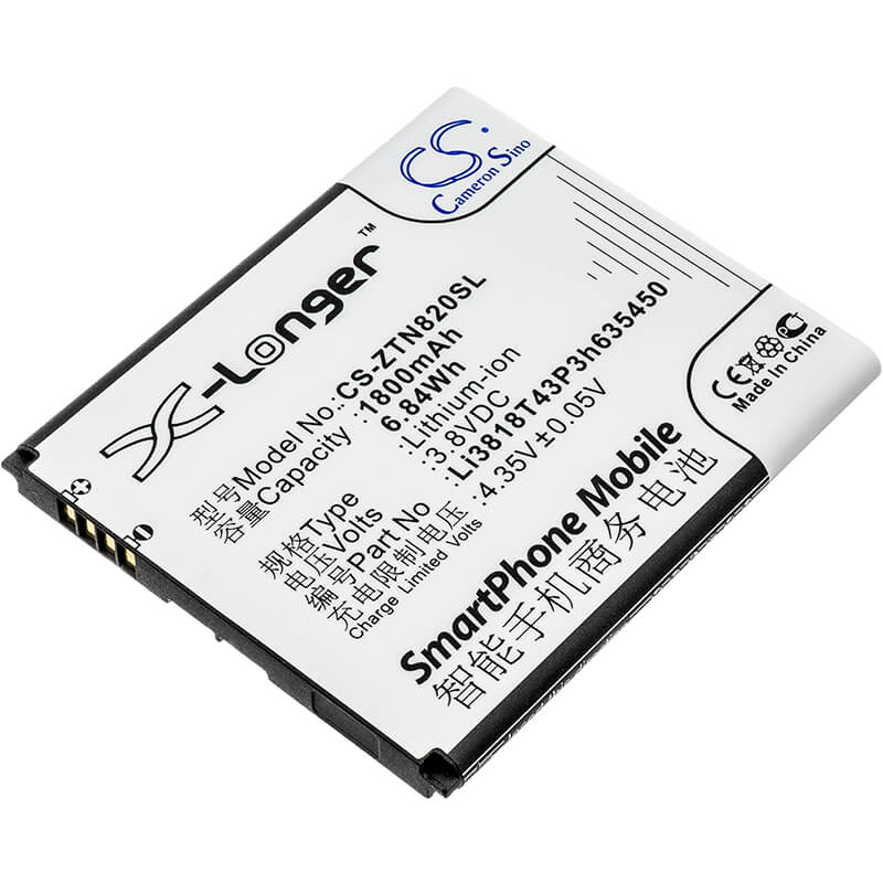 3.8V, 1800mAh, Li-ion Battery fits Zte, Obsidian, Z820, 6.84Wh