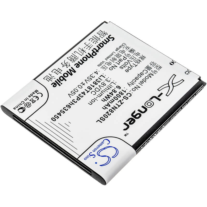 3.8V, 1800mAh, Li-ion Battery fits Zte, Obsidian, Z820, 6.84Wh