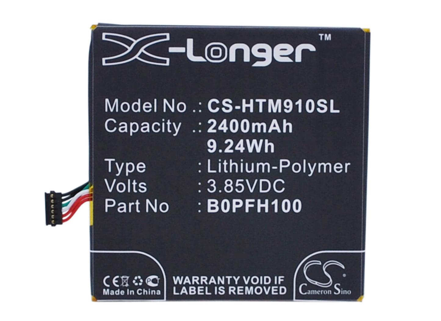 3.85V, 2400mAh, Li-Polymer Battery fits Htc, 0p9fh100, 0pfh110, 9.24Wh