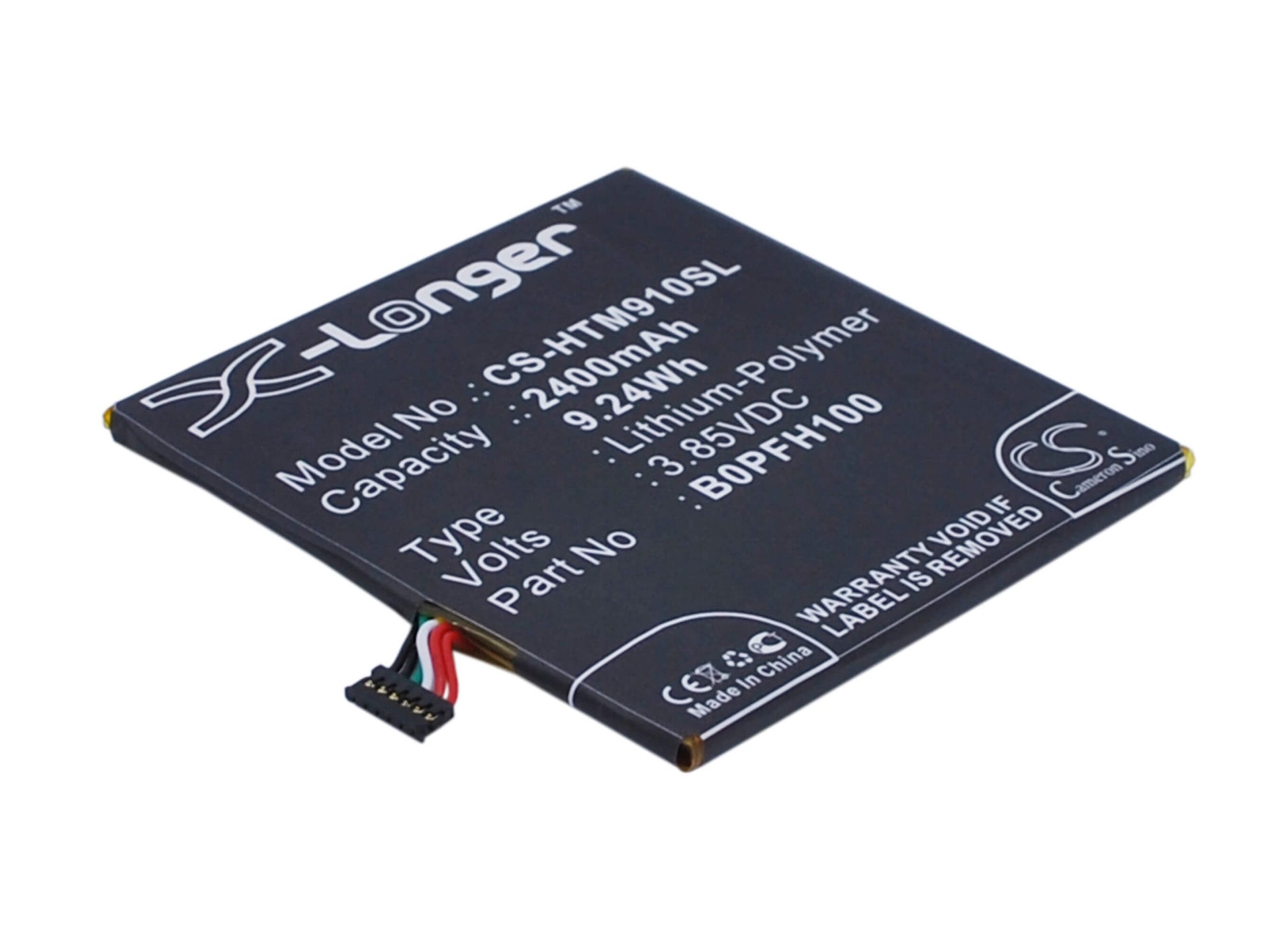 3.85V, 2400mAh, Li-Polymer Battery fits Htc, 0p9fh100, 0pfh110, 9.24Wh
