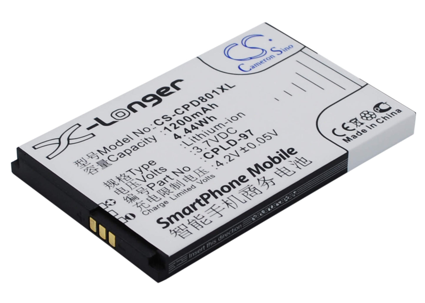 3.7V, 1200mAh, Li-ion Battery fits Coolpad, 8010, 4.44Wh