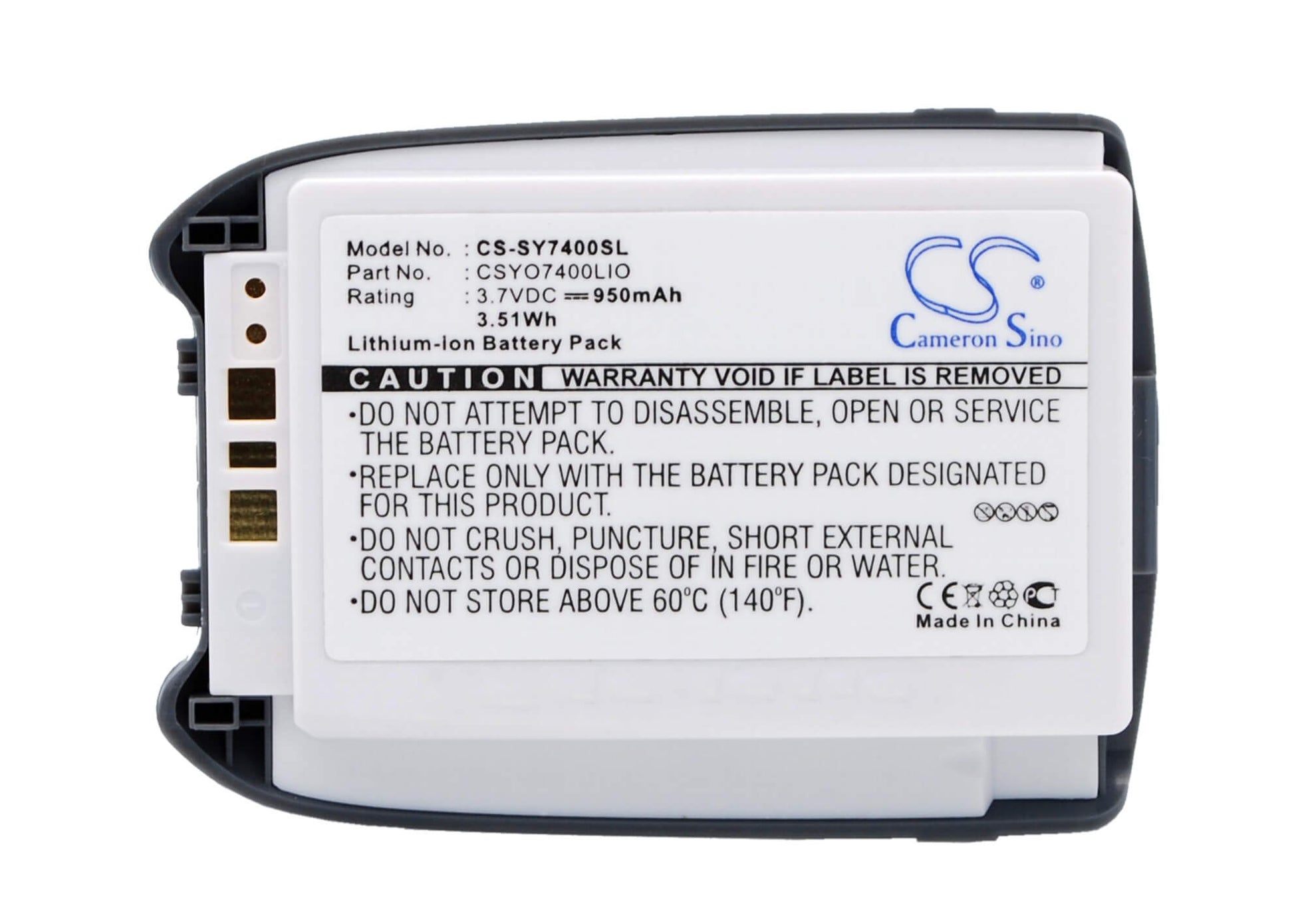 3.7V, 950mAh, Li-ion Battery fits Sanyo, Mm7400, Mm-7400, 3.515Wh