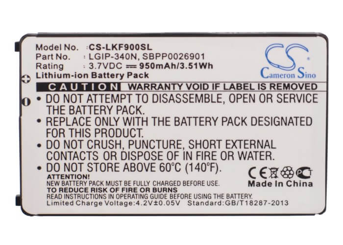 3.7V, 950mAh, Li-ion Battery fits Lg, Ax265 Banter, Ax840, 3.515Wh