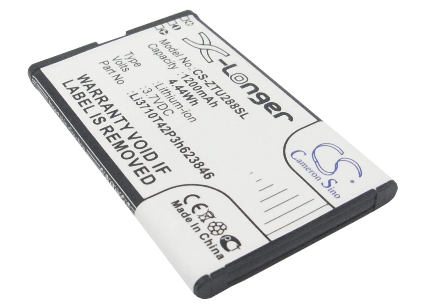 3.7V, 1200mAh, Li-ion Battery fits Zte, S207, U288, 4.44Wh