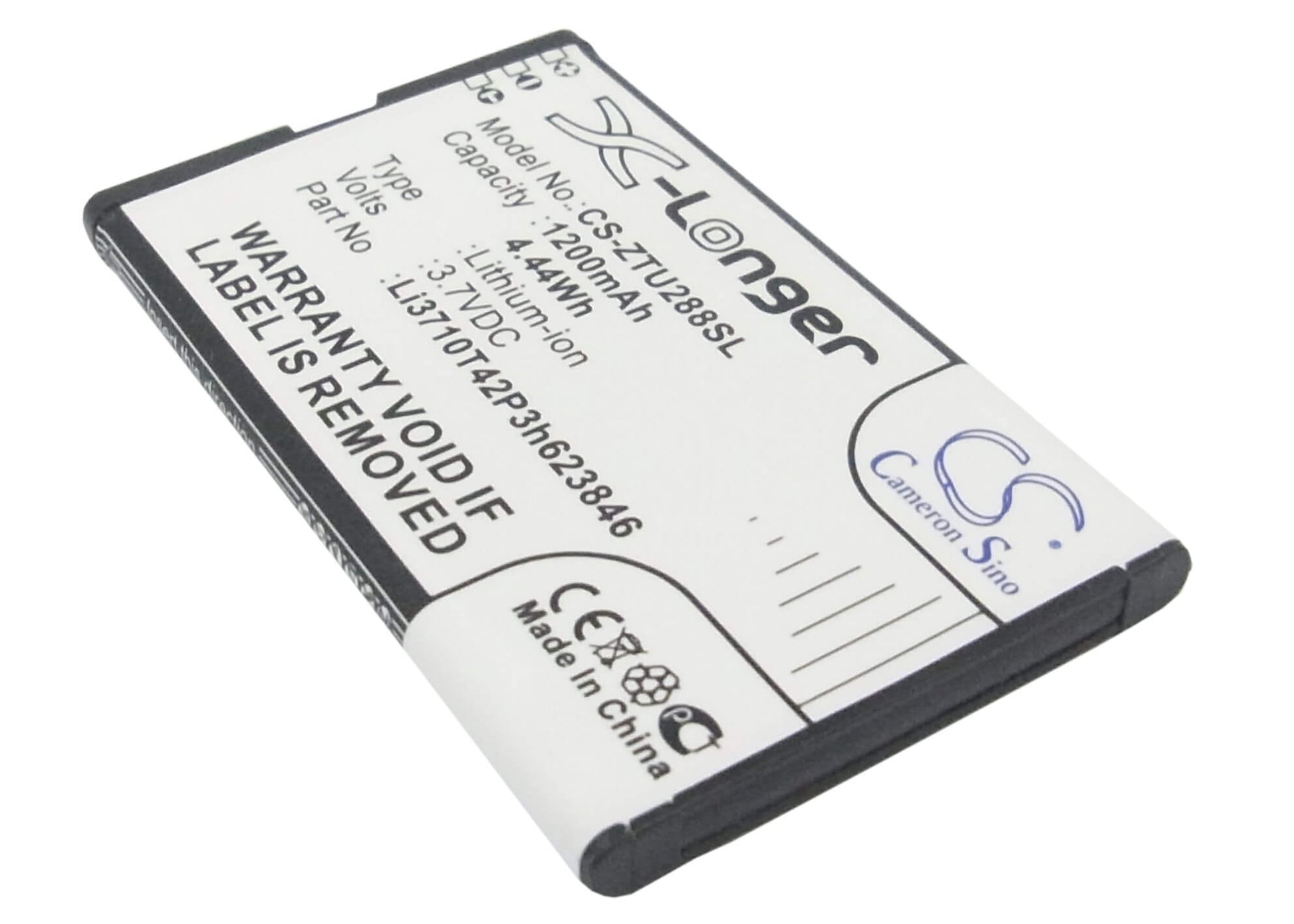 3.7V, 1200mAh, Li-ion Battery fits Zte, S207, U288, 4.44Wh