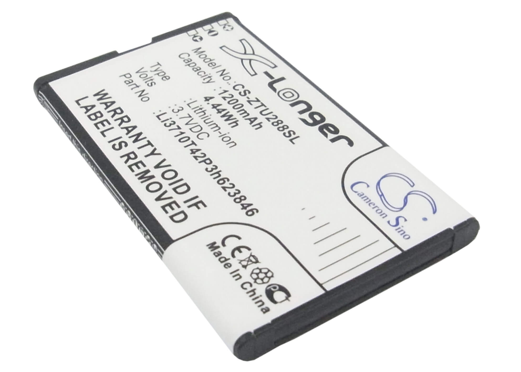 3.7V, 1200mAh, Li-ion Battery fits Zte, S207, U288, 4.44Wh