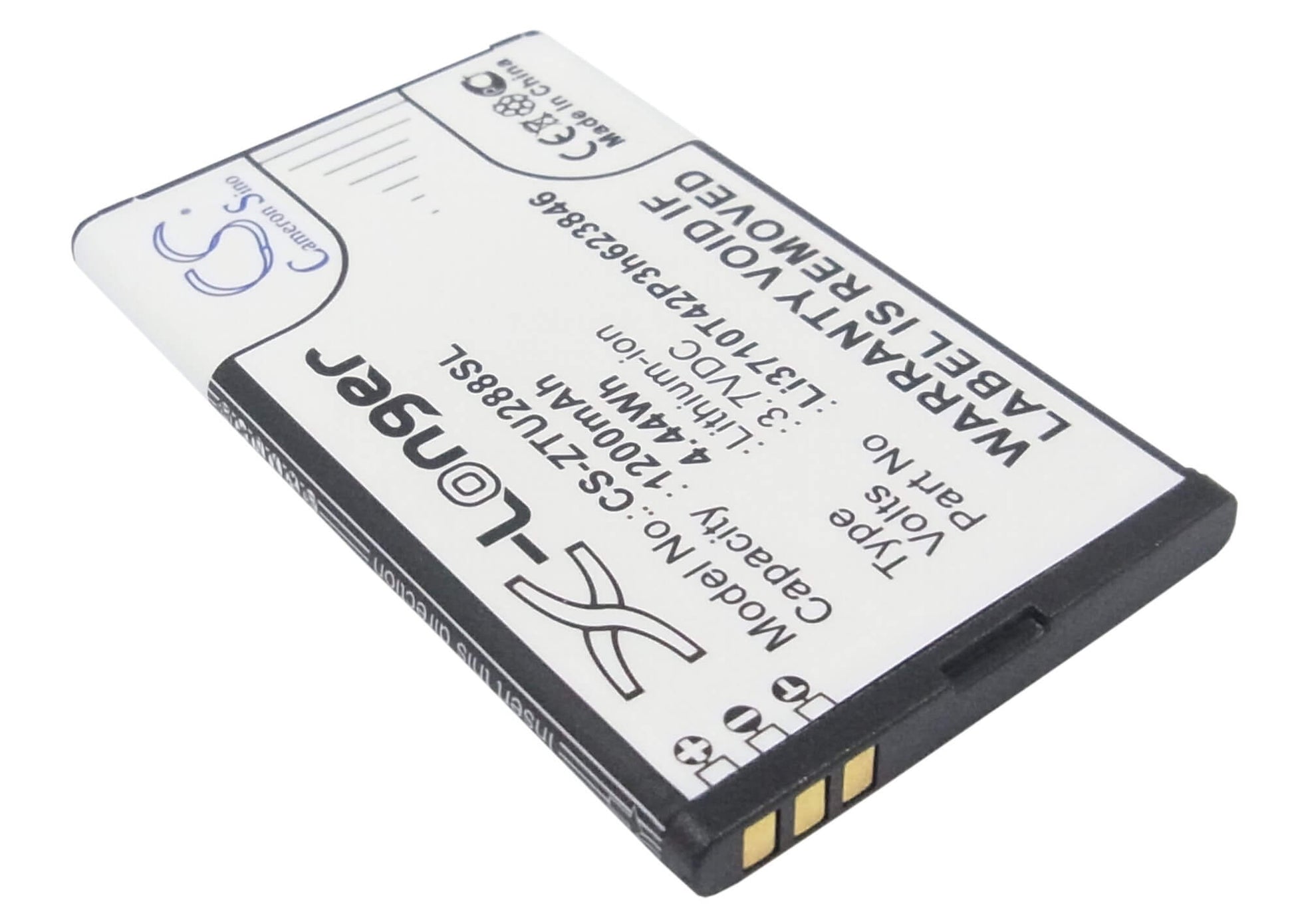 3.7V, 1200mAh, Li-ion Battery fits Zte, S207, U288, 4.44Wh