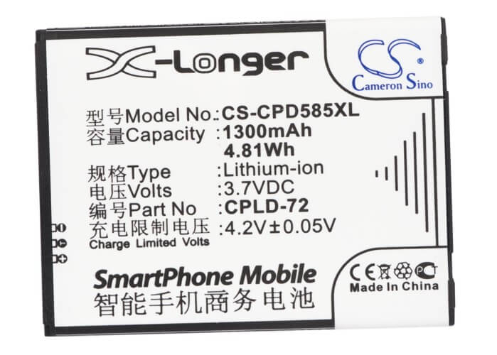 3.7V, 1300mAh, Li-ion Battery fits Coolpad, 5832, 5855, 4.81Wh