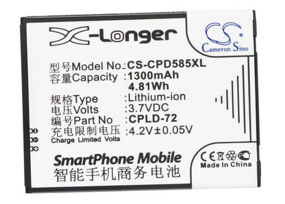 3.7V, 1300mAh, Li-ion Battery fits Coolpad, 5832, 5855, 4.81Wh