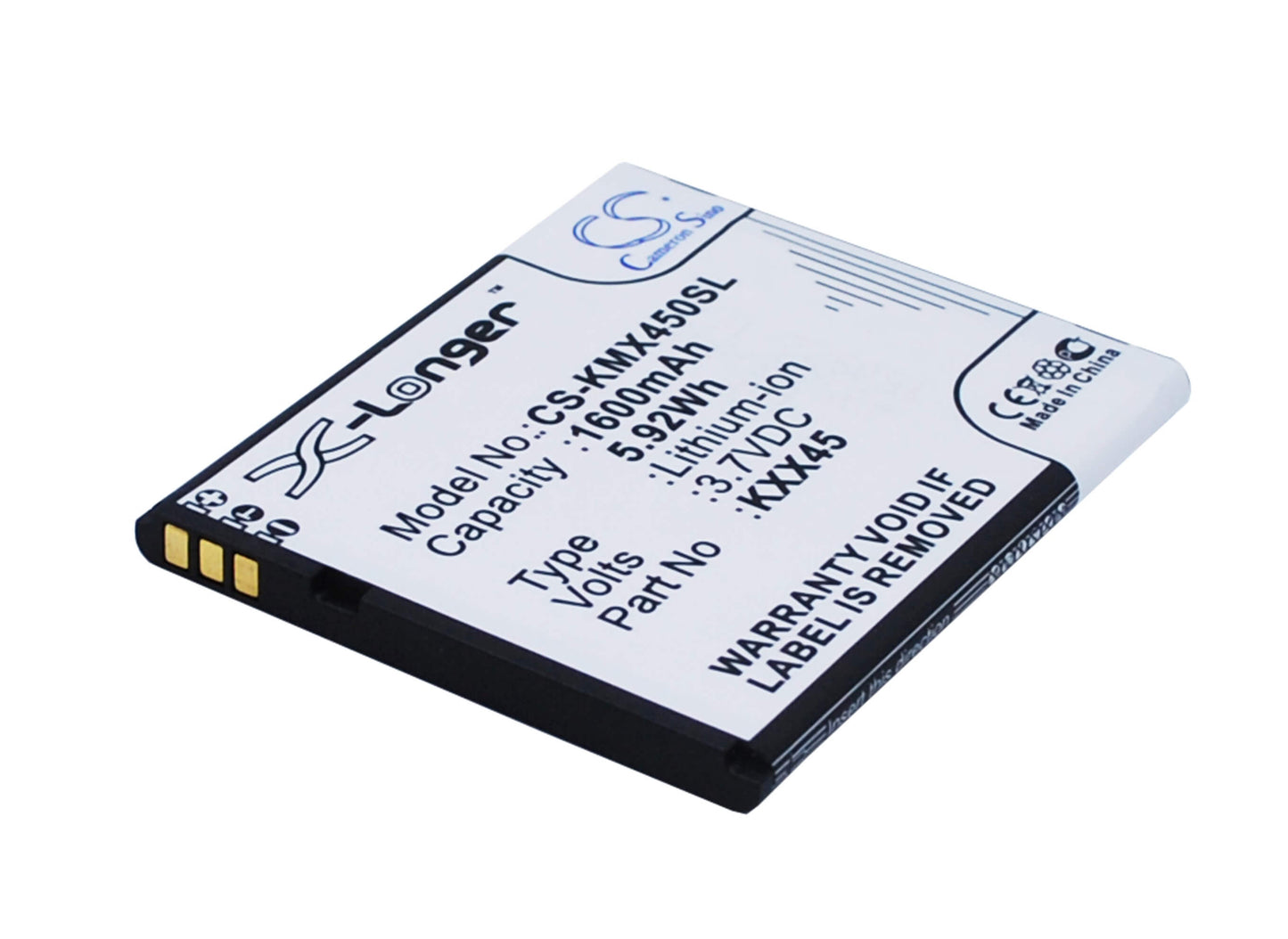 3.7V, 1600mAh, Li-ion Battery fits Kazam, Trooper 2 4.5, Trooper2 4.5, 5.92Wh