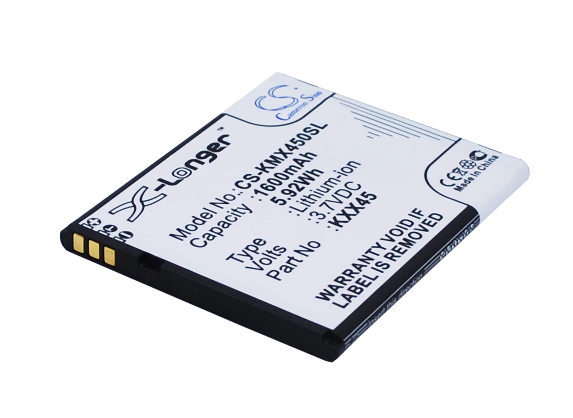 3.7V, 1600mAh, Li-ion Battery fits Kazam, Trooper 2 4.5, Trooper2 4.5, 5.92Wh