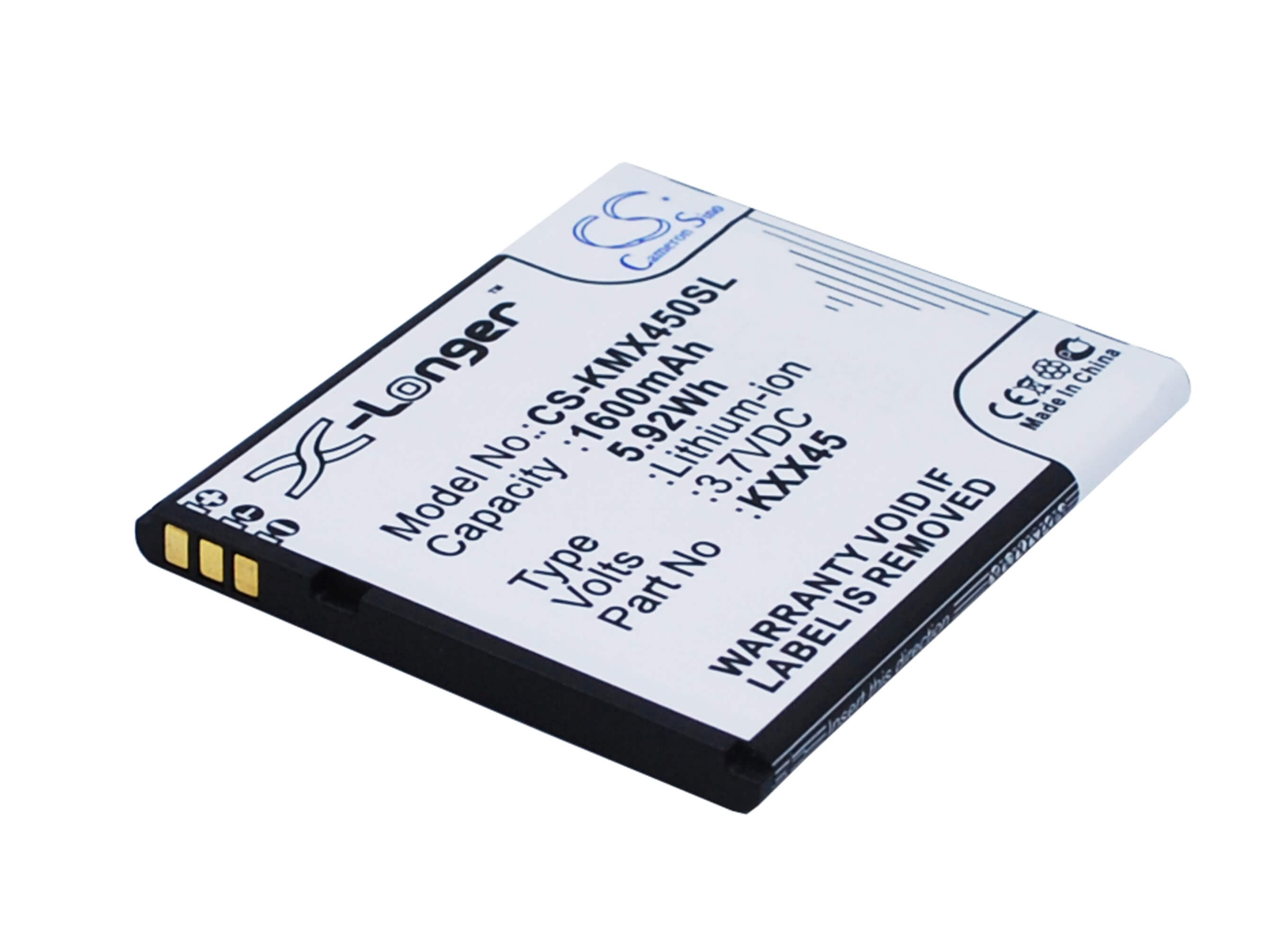 3.7V, 1600mAh, Li-ion Battery fits Kazam, Trooper 2 4.5, Trooper2 4.5, 5.92Wh