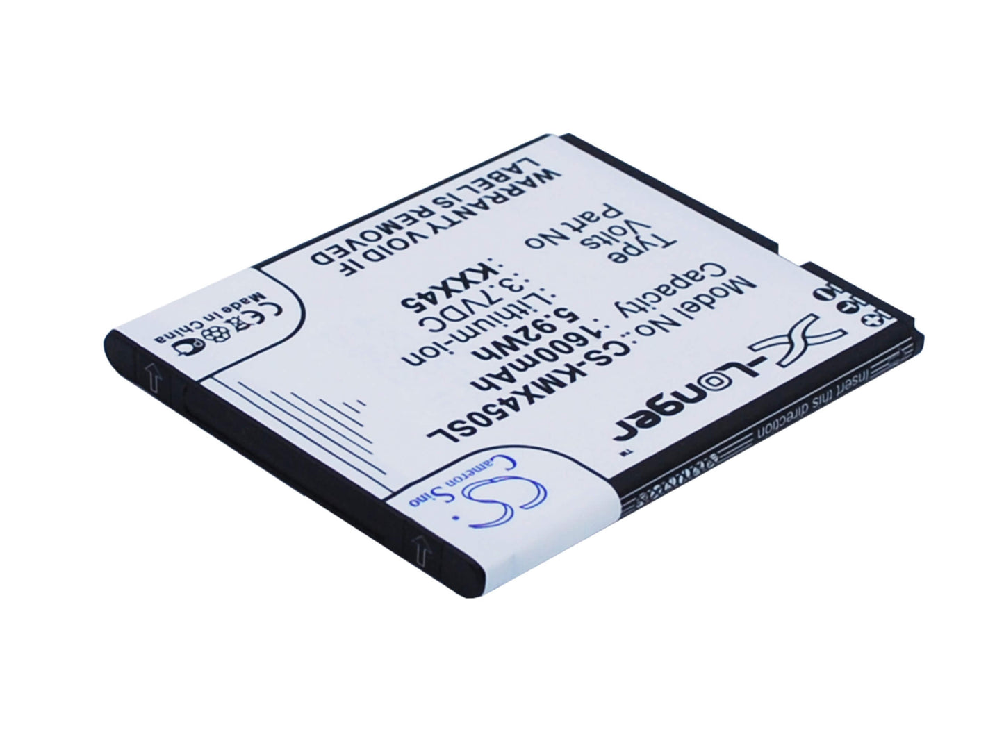 3.7V, 1600mAh, Li-ion Battery fits Kazam, Trooper 2 4.5, Trooper2 4.5, 5.92Wh