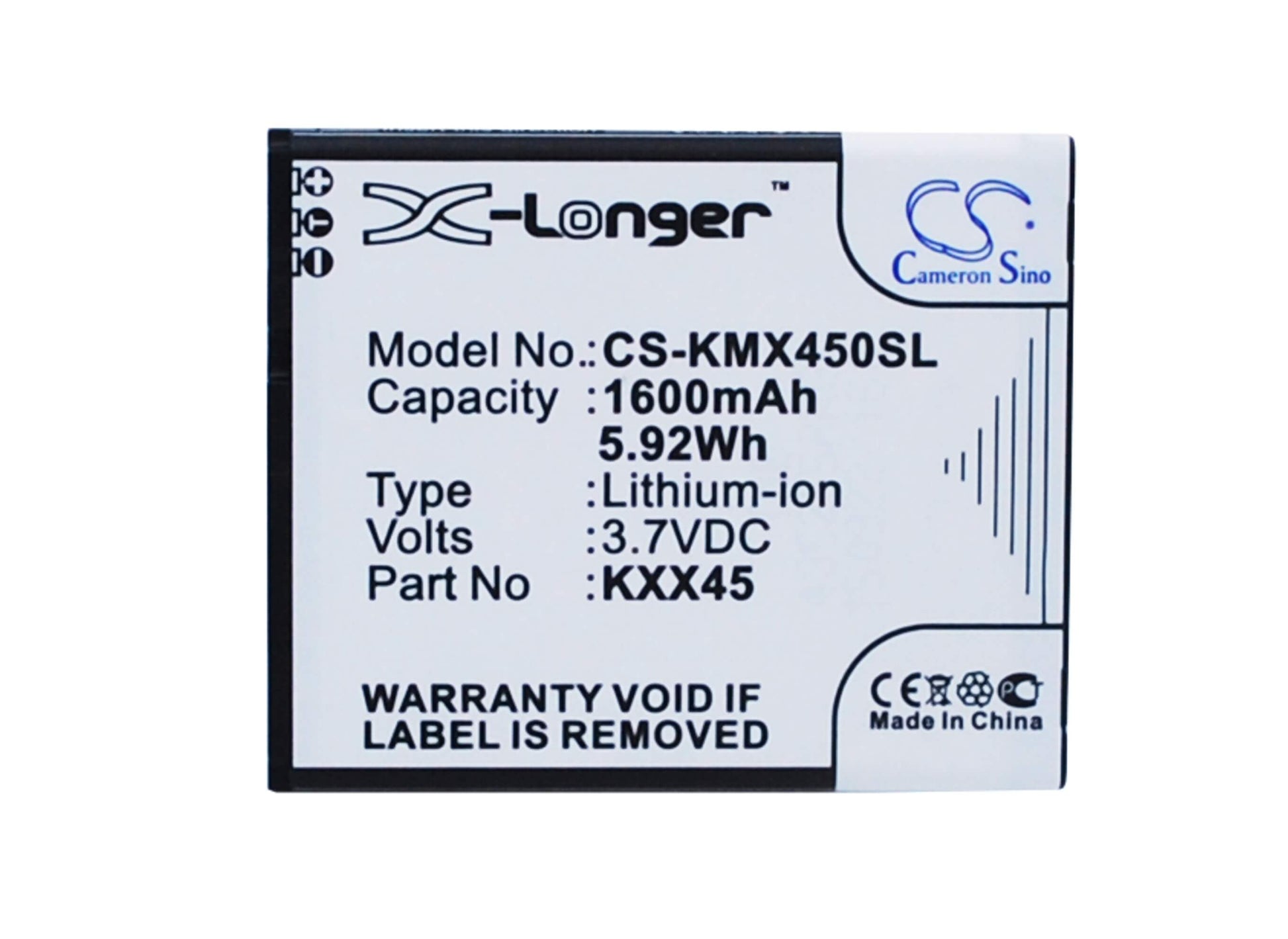 3.7V, 1600mAh, Li-ion Battery fits Kazam, Trooper 2 4.5, Trooper2 4.5, 5.92Wh