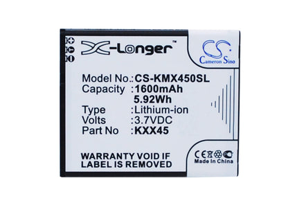 3.7V, 1600mAh, Li-ion Battery fits Kazam, Trooper 2 4.5, Trooper2 4.5, 5.92Wh