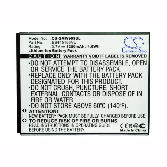 3.7V, 1250mAh, Li-ion Battery fits Samsung, Gt-s7530, Gt-s7530e, 4.625Wh