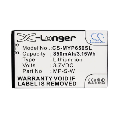3.7V, 850mAh, Li-ion Battery fits Myphone, 6500, 3.145Wh