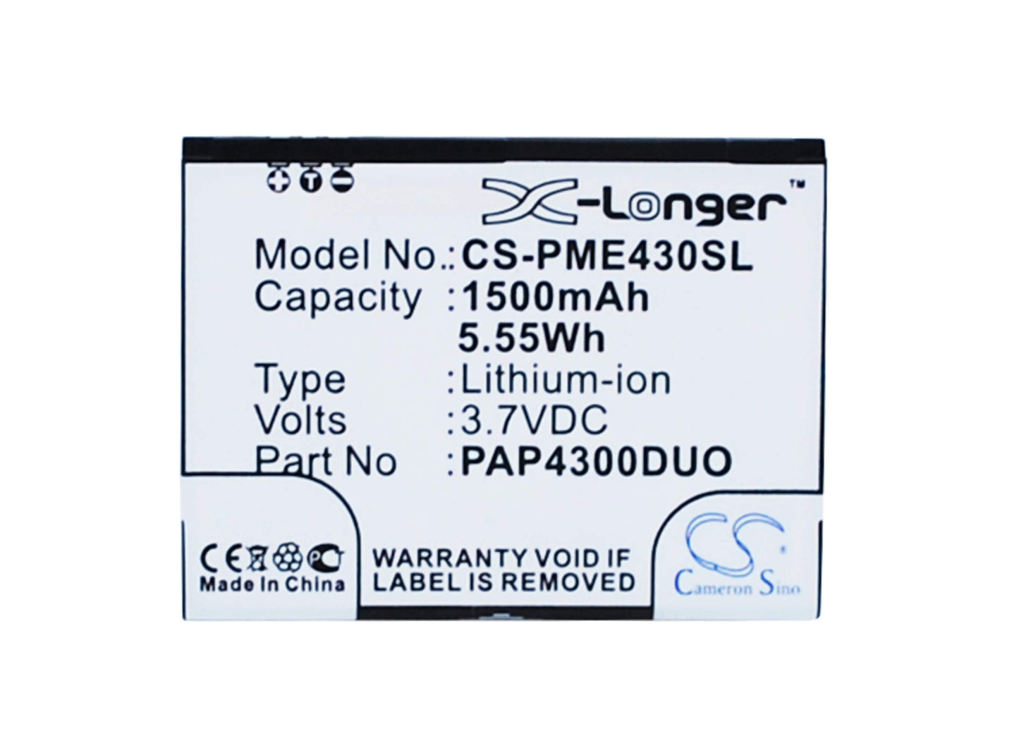 3.7V, 1500mAh, Li-ion Battery fits Prestigio, Multiphone 4300 Duo, 5.55Wh
