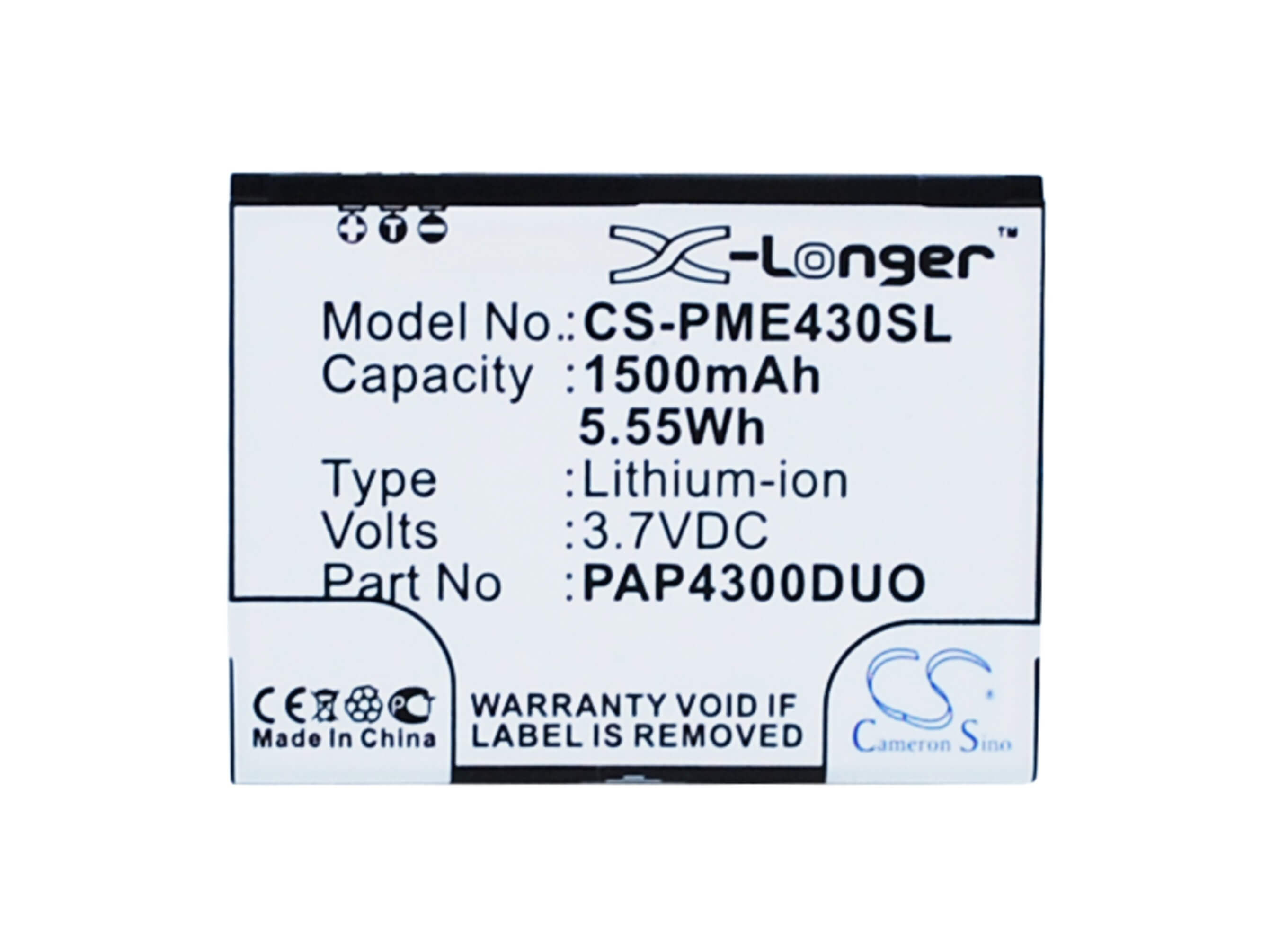 3.7V, 1500mAh, Li-ion Battery fits Prestigio, Multiphone 4300 Duo, 5.55Wh