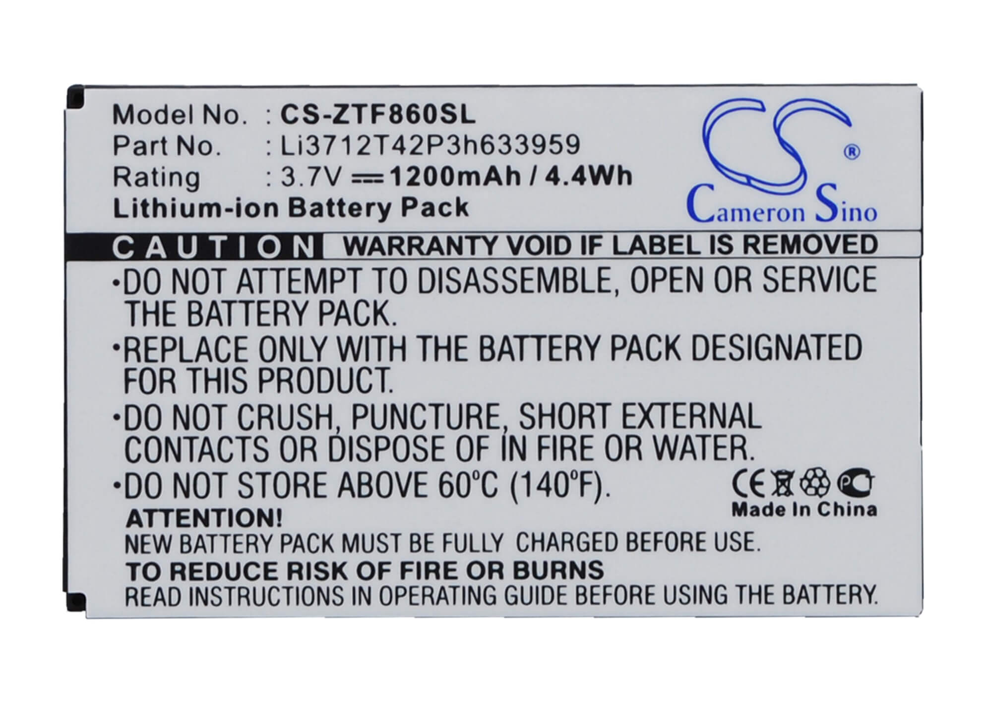 3.7V, 1200mAh, Li-ion Battery fits Telstra, E700 F860 F868 F866, I909, 4.44Wh