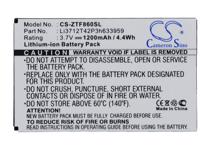 3.7V, 1200mAh, Li-ion Battery fits Zte, E700 F860 F868 F866, I909, 4.44Wh