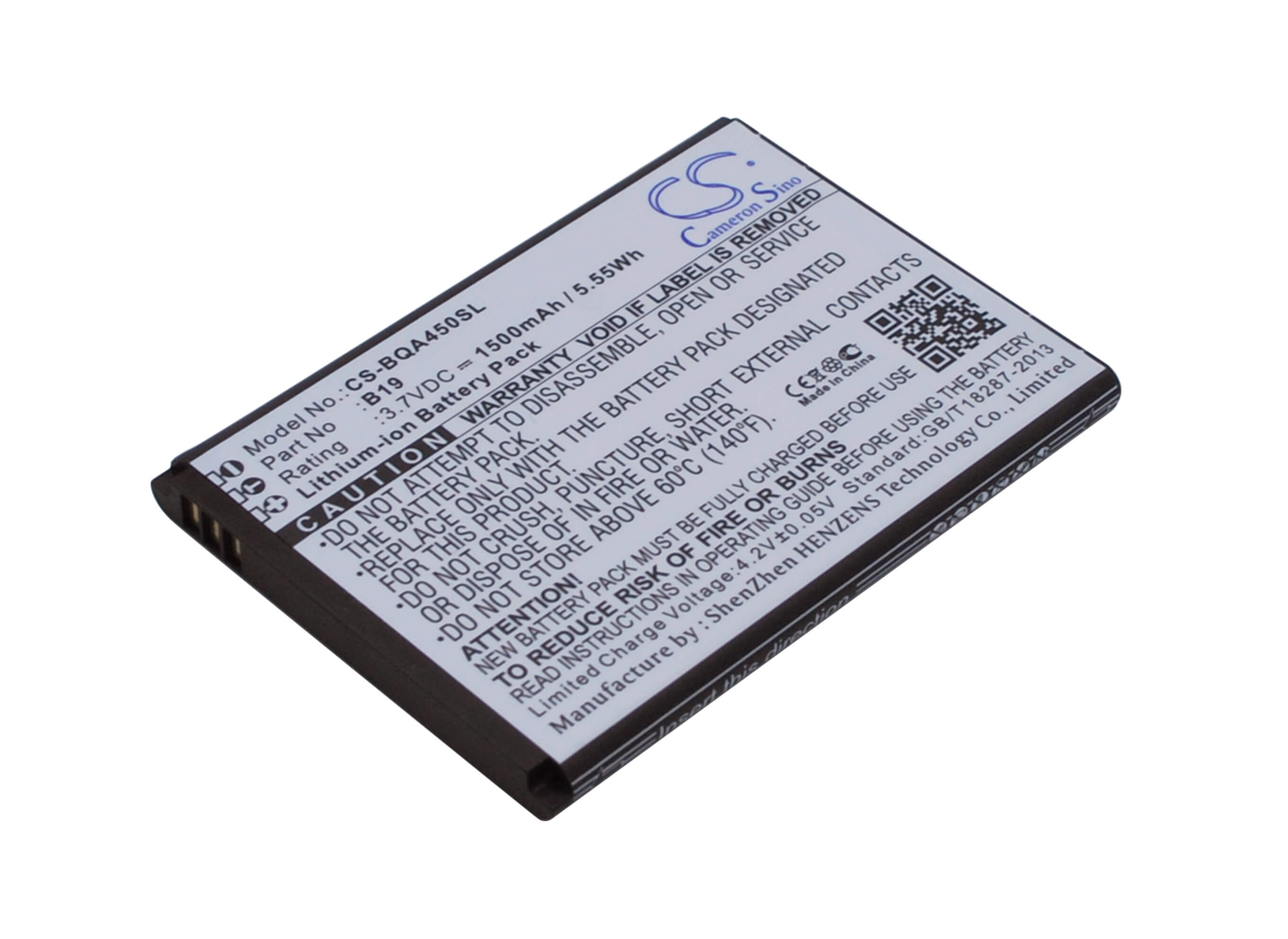 3.7V, 1500mAh, Li-ion Battery fits Bq, Aquaris 4.5, 5.55Wh