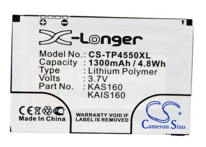 3.7V, 1300mAh, Li-Polymer Battery fits Htc, Kaiser, Kaiser 110, 4.81Wh