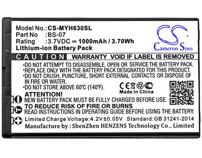 3.7V, 1000mAh, Li-ion Battery fits Myphone, 6300, 3.7Wh