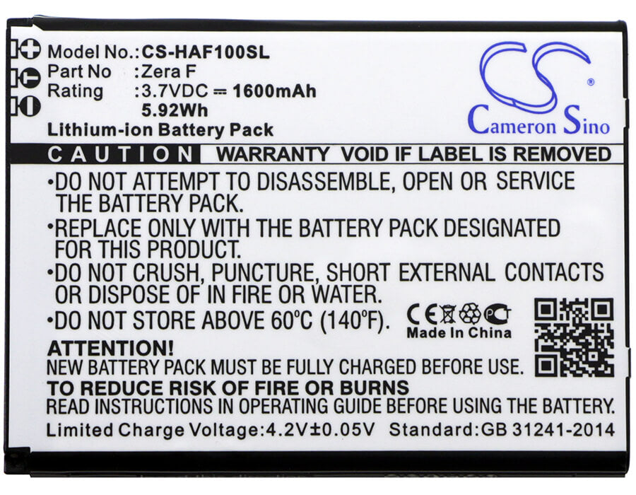 3.7V, 1600mAh, Li-ion Battery fits Highscreen, Zera F, 5.92Wh