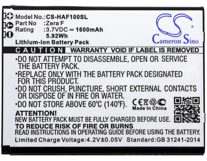 3.7V, 1600mAh, Li-ion Battery fits Highscreen, Zera F, 5.92Wh