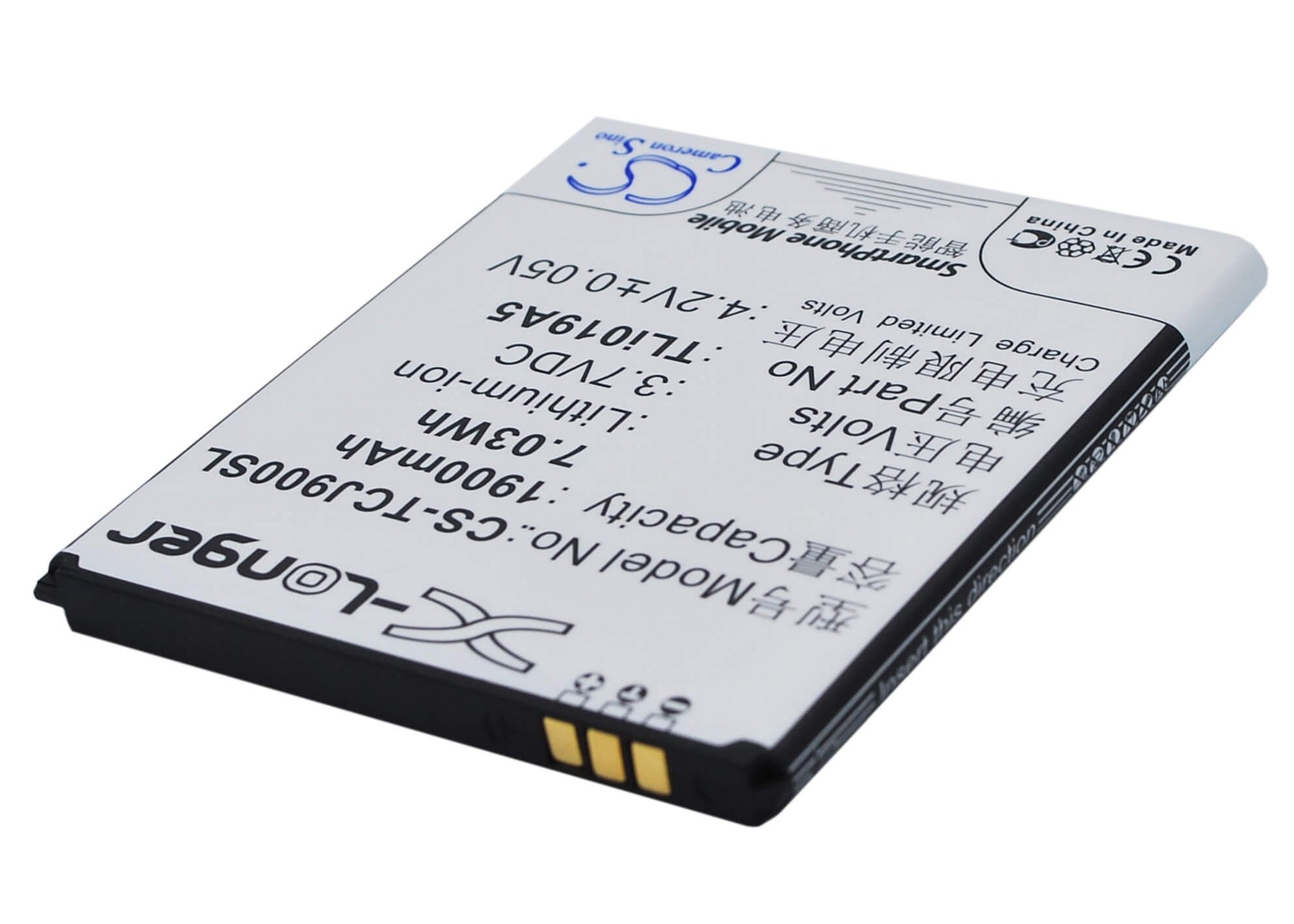 3.7V, 1900mAh, Li-ion Battery fits Alcatel, One Touch Pop D7, 7.03Wh