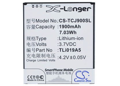 3.7V, 1900mAh, Li-ion Battery fits Alcatel, One Touch Pop D7, 7.03Wh