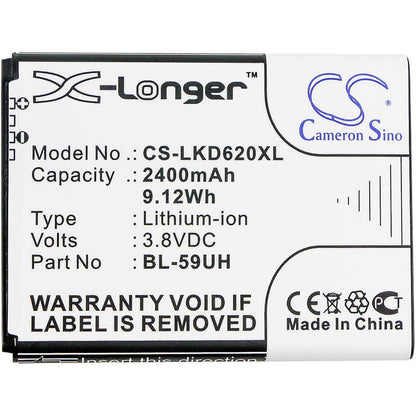 3.8V, 2400mAh, Li-ion Battery fits Lg, D315, D320, 9.12Wh