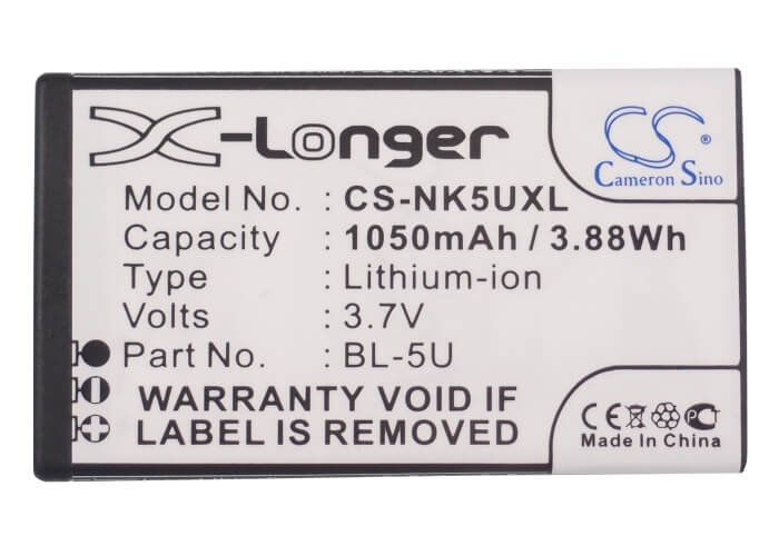 3.7V, 1050mAh, Li-ion Battery fits Nokia, 8800e, 8900e, 3.885Wh