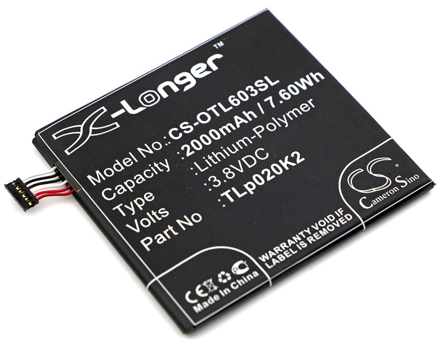 3.8V, 2000mAh, Li-Polymer Battery fits Alcatel, 6039s-2aalus7, One Touch Idol 3 4.7, 7.6Wh