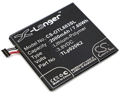 3.8V, 2000mAh, Li-Polymer Battery fits Alcatel, 6039s-2aalus7, One Touch Idol 3 4.7, 7.6Wh