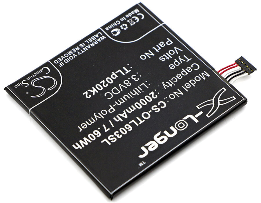 3.8V, 2000mAh, Li-Polymer Battery fits Alcatel, 6039s-2aalus7, One Touch Idol 3 4.7, 7.6Wh