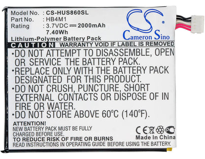 3.7V, 2000mAh, Li-Polymer Battery fits Huawei, S8600, 7.4Wh
